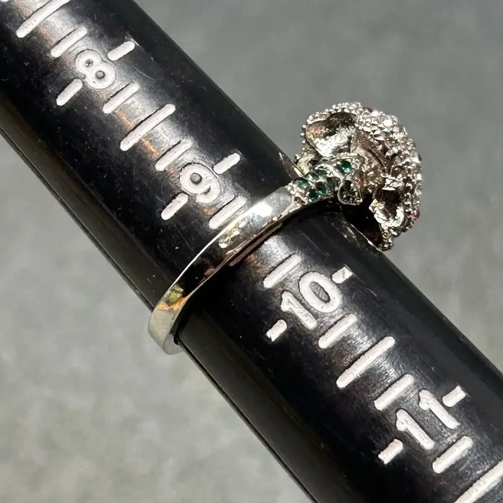 Hummingbird Cocktail Ring Size 9.5 Colorful CZ Flower Pave Bird Band Statement